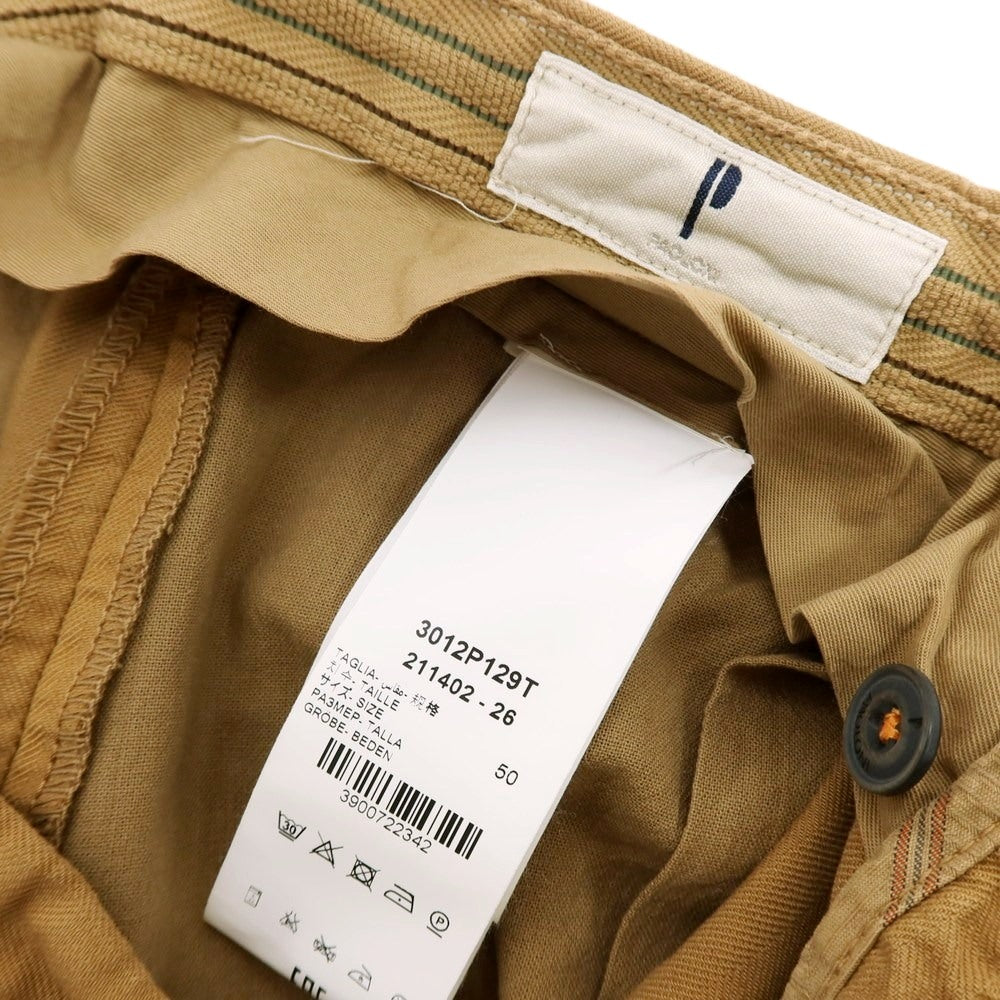 【新品アウトレット】パオローニ PAOLONI ストレッチ コットン ヘリンボーンストライプ カジュアルスラックスパンツ キャメル【サイズ50】【 状態ランクN- 】【 メンズ 】