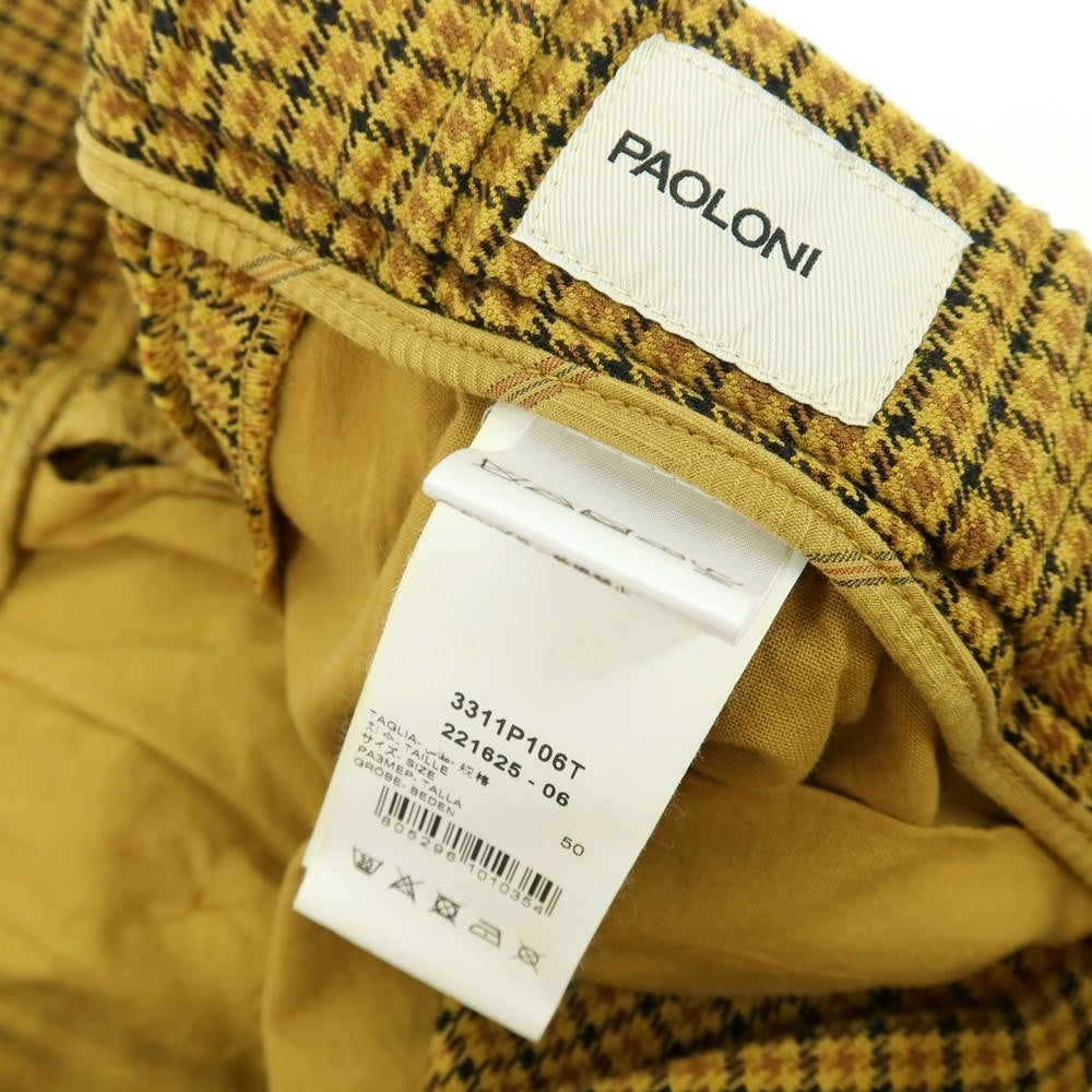 【新品】パオローニ PAOLONI テンセルコットン ジャージー チェック イージースラックスパンツ イエロー系xブラック【サイズ50】【 状態ランクN 】【 メンズ 】