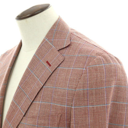 【新品】ラバッツォーロ RAVAZZOLO ウールシルクリネン グレンチェック 2B テーラードジャケット レッド系【サイズ50】【 状態ランクN 】【 メンズ 】