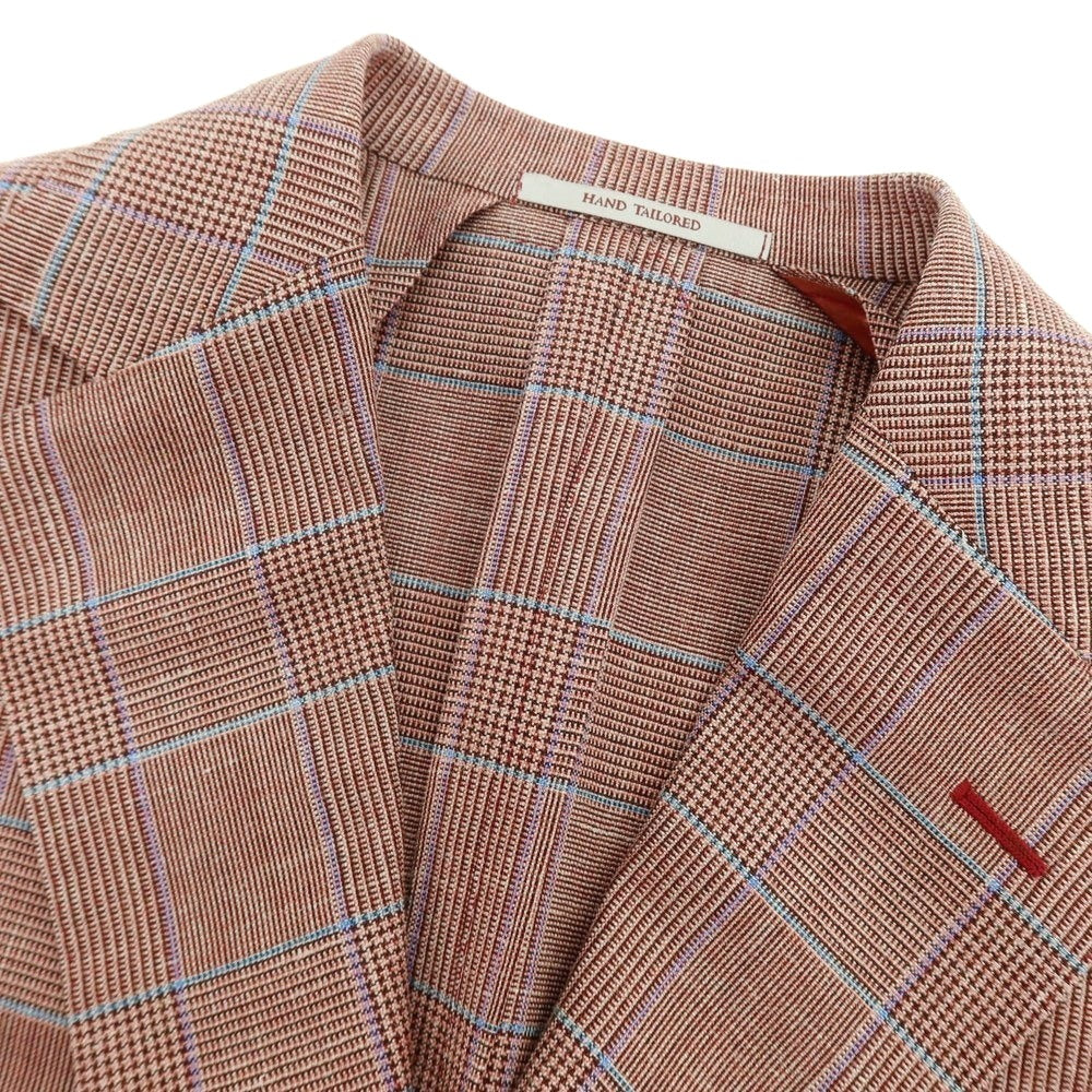 【新品】ラバッツォーロ RAVAZZOLO ウールシルクリネン グレンチェック 2B テーラードジャケット レッド系【サイズ50】【 状態ランクN 】【 メンズ 】