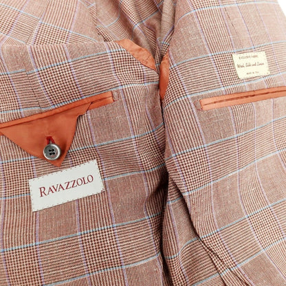【新品】ラバッツォーロ RAVAZZOLO ウールシルクリネン グレンチェック 2B テーラードジャケット レッド系【サイズ50】【 状態ランクN 】【 メンズ 】