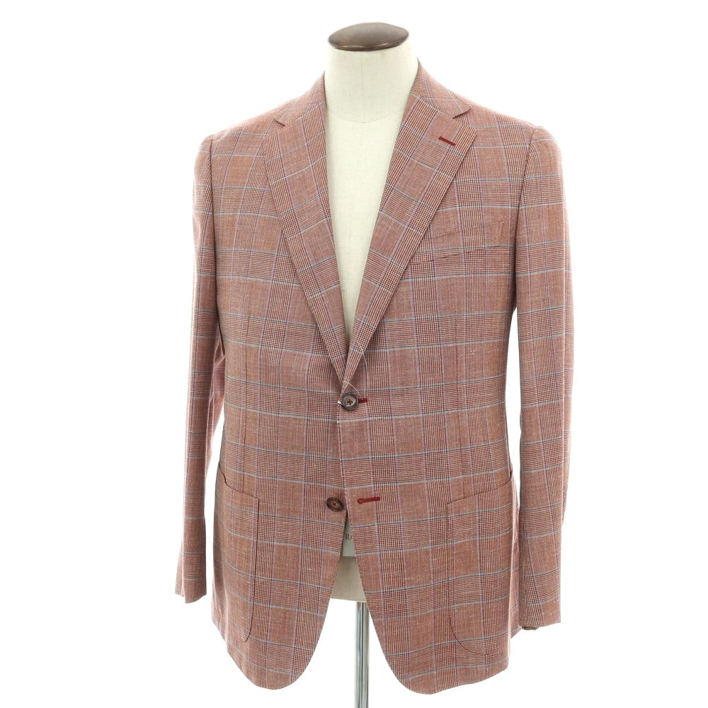 【新品】ラバッツォーロ RAVAZZOLO ウールシルクリネン グレンチェック 2B テーラードジャケット レッド系【サイズ52】【 状態ランクN 】【 メンズ 】