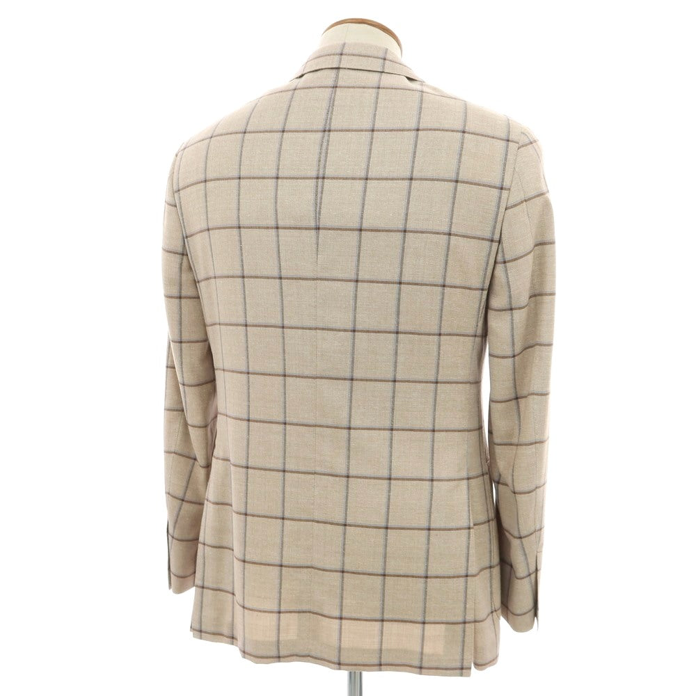 【新品】ラバッツォーロ RAVAZZOLO ウールシルク チェック 2B テーラードジャケット ベージュ【サイズ46】【 状態ランクN 】【 メンズ 】