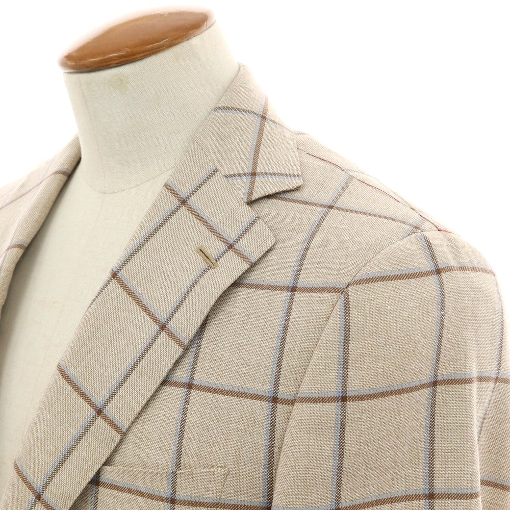 【新品】ラバッツォーロ RAVAZZOLO ウールシルク チェック 2B テーラードジャケット ベージュ【サイズ48】【 状態ランクN 】【 メンズ 】