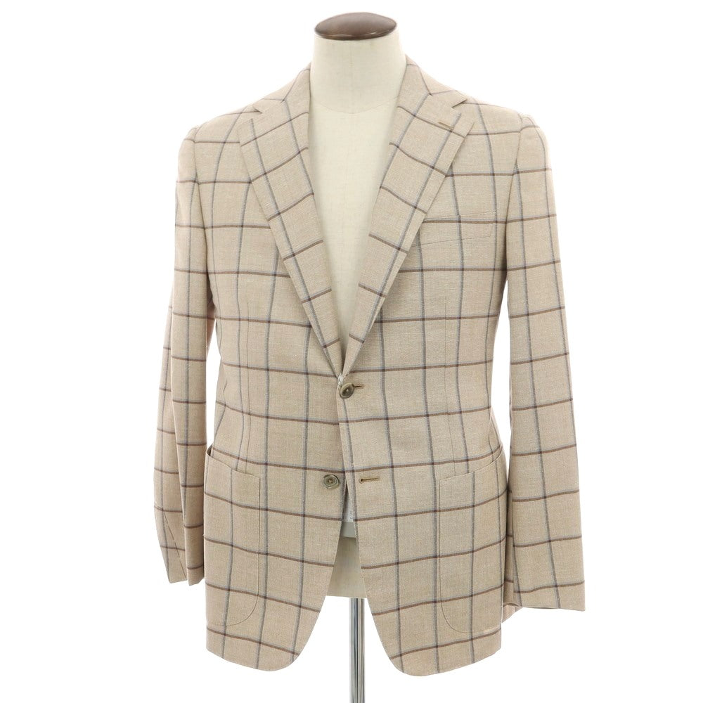 【新品】ラバッツォーロ RAVAZZOLO ウールシルク チェック 2B テーラードジャケット ベージュ【サイズ50】【 状態ランクN 】【 メンズ 】