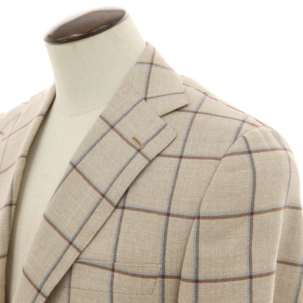 【新品】ラバッツォーロ RAVAZZOLO ウールシルク チェック 2B テーラードジャケット ベージュ【サイズ52】【 状態ランクN 】【 メンズ 】