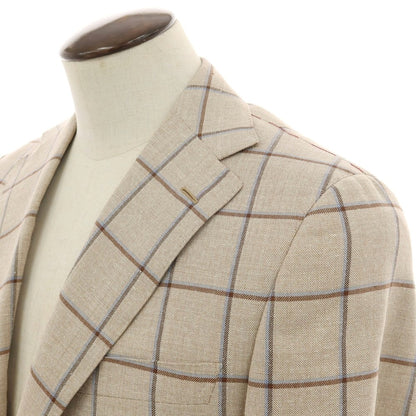 【新品】ラバッツォーロ RAVAZZOLO ウールシルク チェック 2B テーラードジャケット ベージュ【サイズ52】【 状態ランクN 】【 メンズ 】