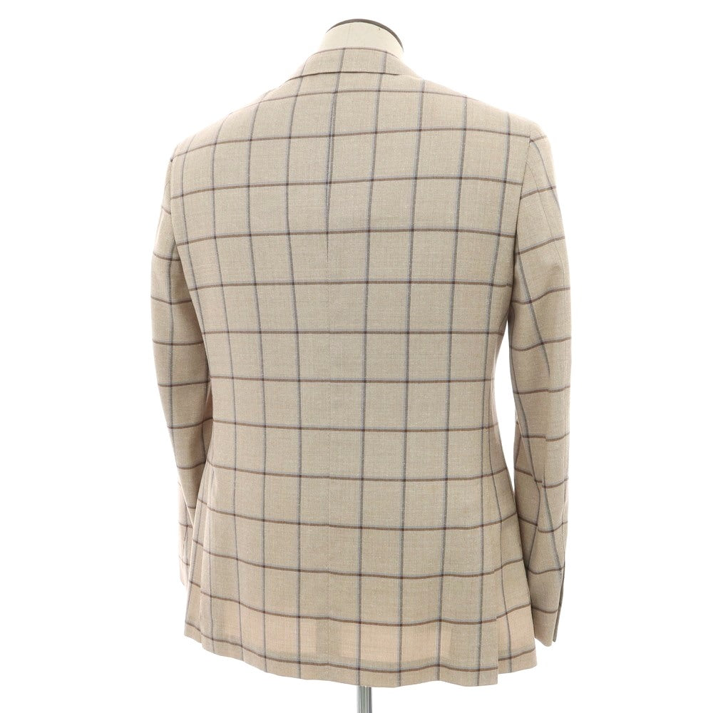 【新品】ラバッツォーロ RAVAZZOLO ウールシルク チェック 2B テーラードジャケット ベージュ【サイズ52】【 状態ランクN 】【 メンズ 】