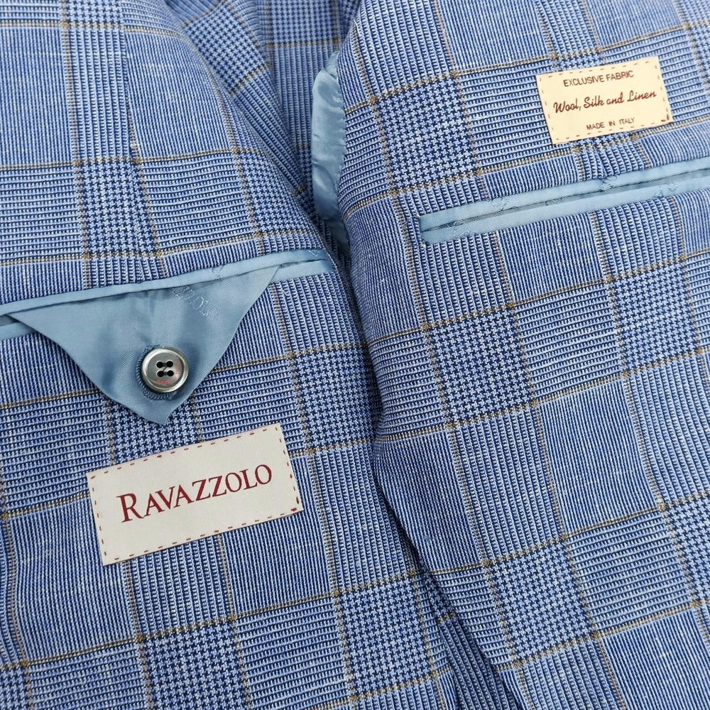 【新品】ラバッツォーロ RAVAZZOLO ウールシルクリネン グレンチェック 2B テーラードジャケット ライトブルー【サイズ48】【 状態ランクN 】【 メンズ 】