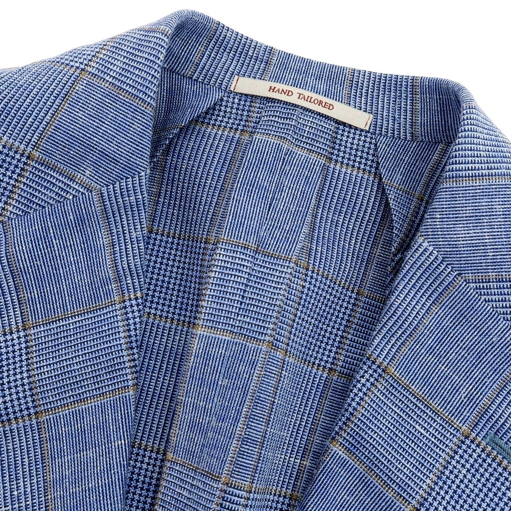 【新品】ラバッツォーロ RAVAZZOLO ウールシルクリネン グレンチェック 2B テーラードジャケット ライトブルー【サイズ50】【 状態ランクN 】【 メンズ 】