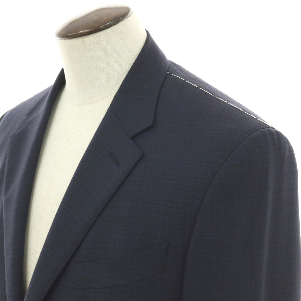 【新品】エルメネジルドゼニア Ermenegildo Zegna HIGH PERFORMANCE PACKAWAY ウール チェック 2つボタンスーツ ダークネイビー【サイズ56】【 状態ランクN 】【 メンズ 】