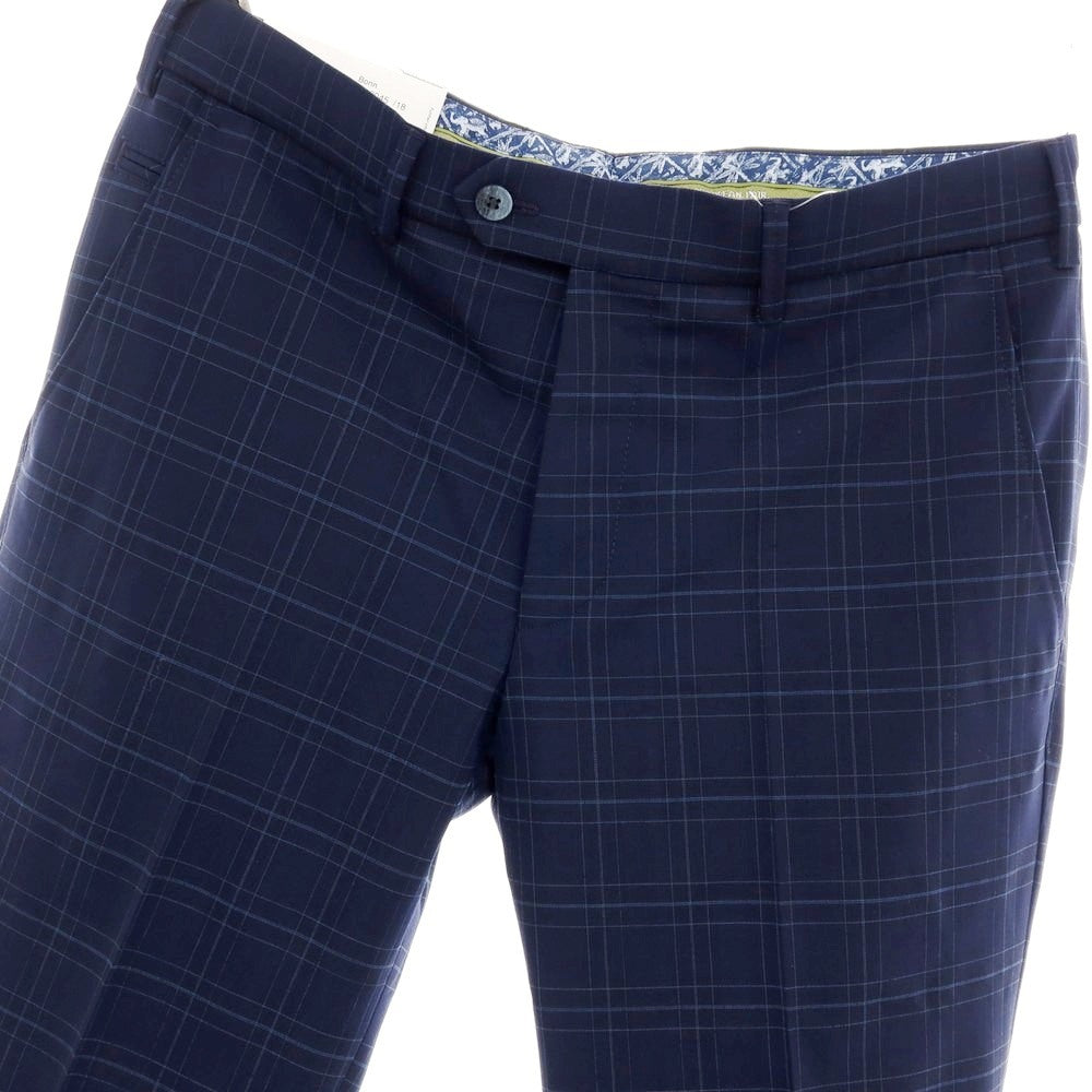 【新品】メイヤー MAYER BONN ストレッチ ポリエステルウール チェック ドレススラックスパンツ ネイビー【 50 】【 状態ランクN 】【 メンズ 】
