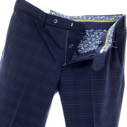 【新品】メイヤー MAYER BONN ストレッチ ポリエステルウール チェック ドレススラックスパンツ ネイビー【 50 】【 状態ランクN 】【 メンズ 】