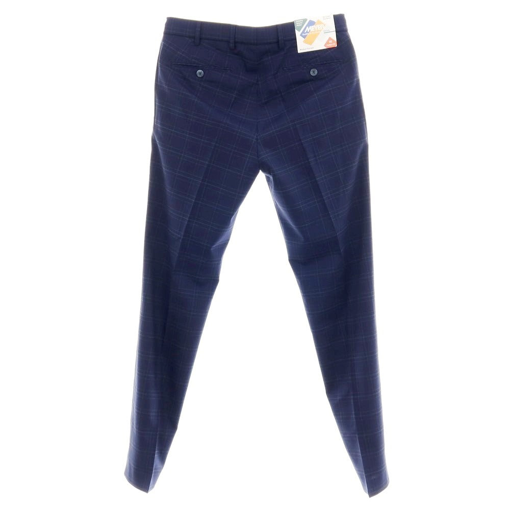 【新品】メイヤー MAYER BONN ストレッチ ポリエステルウール チェック ドレススラックスパンツ ネイビー【 50 】【 状態ランクN 】【 メンズ 】