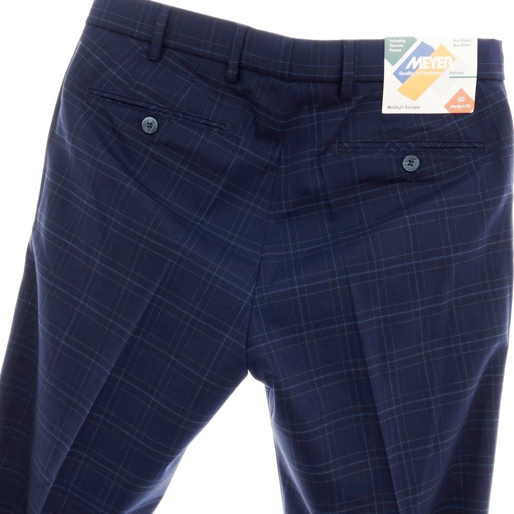 【新品】メイヤー MAYER BONN ストレッチ ポリエステルウール チェック ドレススラックスパンツ ネイビー【 50 】【 状態ランクN 】【 メンズ 】