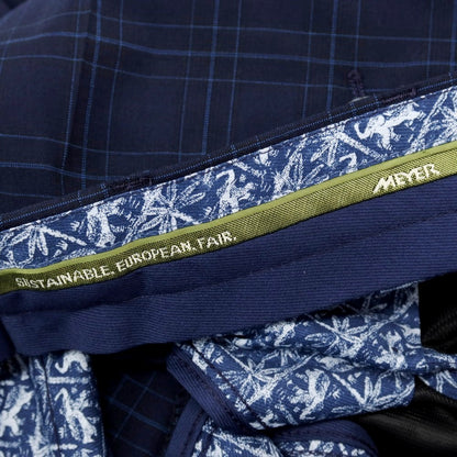 【新品】メイヤー MAYER BONN ストレッチ ポリエステルウール チェック ドレススラックスパンツ ネイビー【 50 】【 状態ランクN 】【 メンズ 】