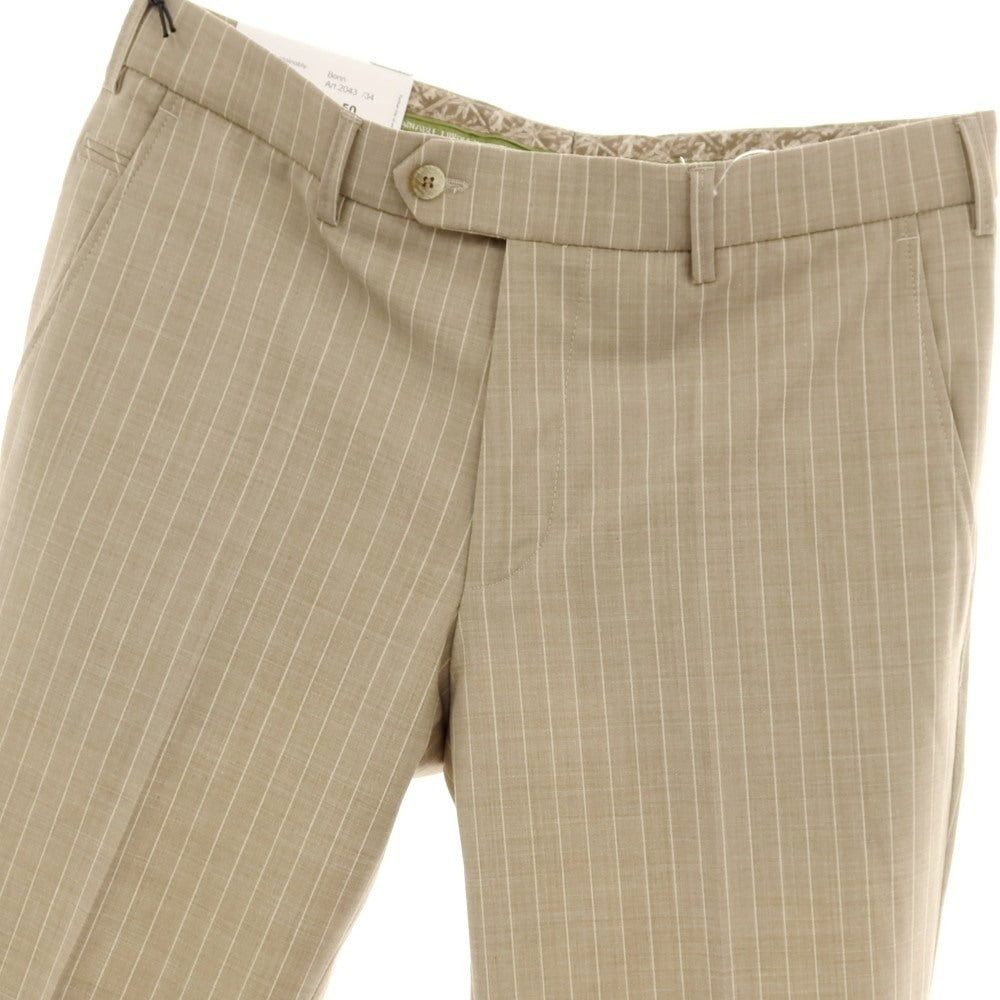 【新品】メイヤー MAYER BONN ストレッチ ポリエステルウール ストライプ ドレススラックスパンツ ベージュ系【 50 】【 状態ランクN 】【 メンズ 】
