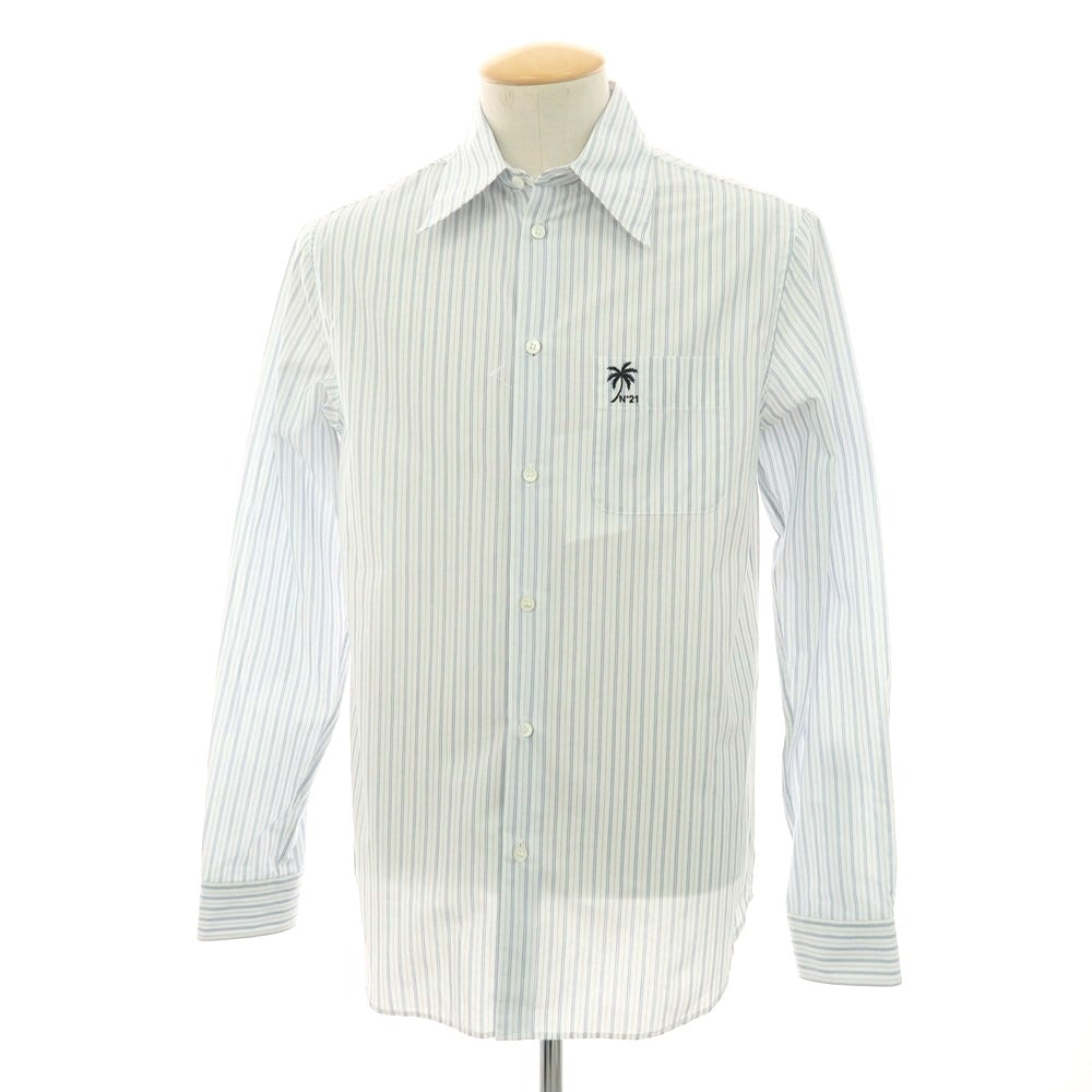 【新品】ヌメロ ヴェントゥーノ N°21 コットン ストライプ カジュアルシャツ ホワイトxブルー【 XS 】【 状態ランクN 】【 メンズ 】