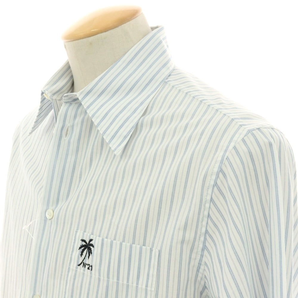 【新品】ヌメロ ヴェントゥーノ N°21 コットン ストライプ カジュアルシャツ ホワイトxブルー【 XS 】【 状態ランクN 】【 メンズ 】