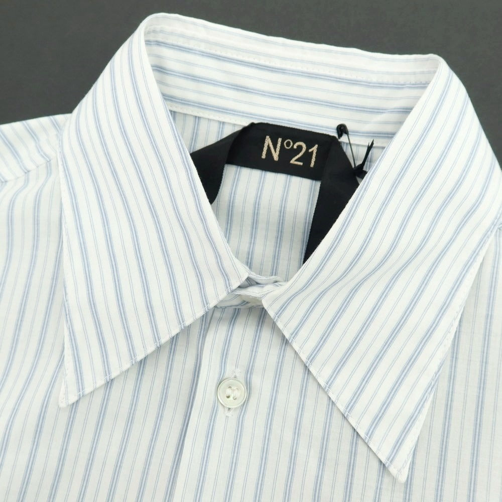 【新品】ヌメロ ヴェントゥーノ N°21 コットン ストライプ カジュアルシャツ ホワイトxブルー【サイズXS】【 状態ランクN 】【 メンズ 】[CPD]