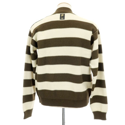 【新品】ヌメロ ヴェントゥーノ N°21 コットンナイロン ボーダー プルオーバーニット オリーブxアイボリー【 46 】【 状態ランクN 】【 メンズ 】