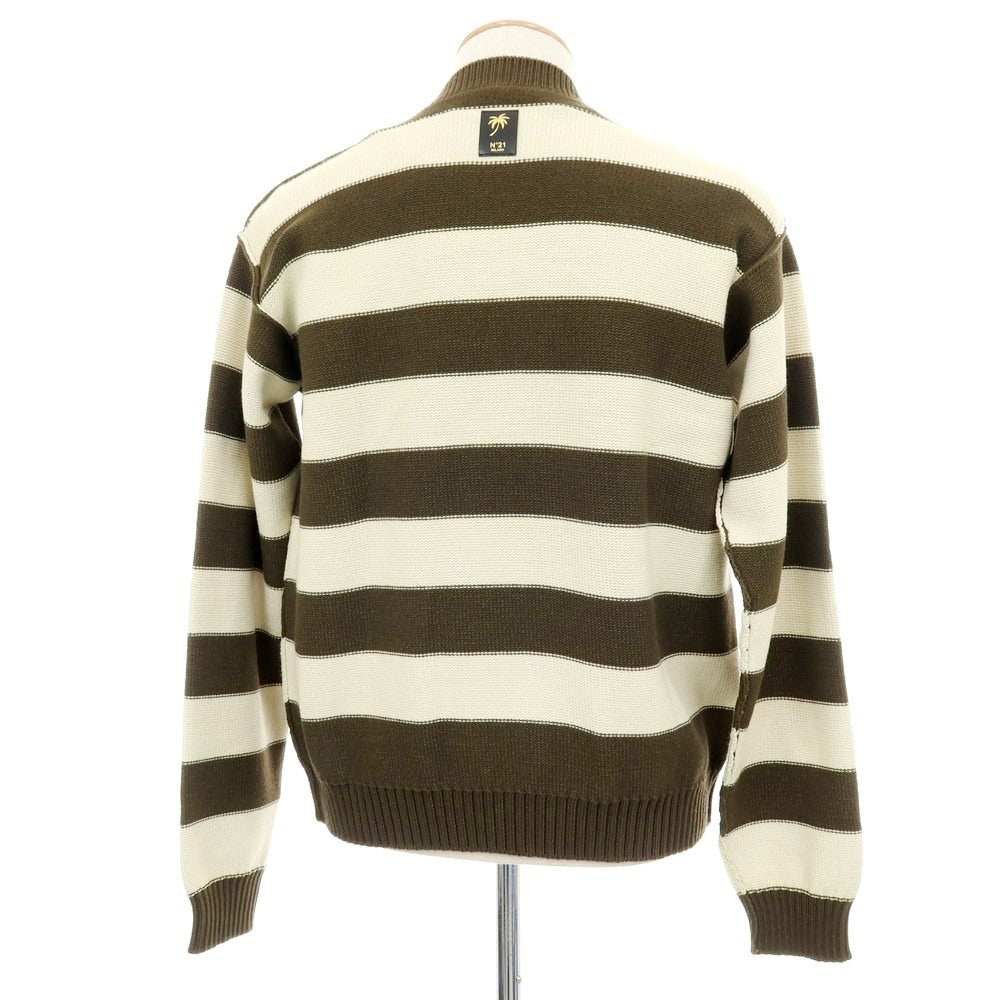 【新品アウトレット】ヌメロ ヴェントゥーノ N°21 コットンナイロン ボーダー プルオーバーニット オリーブxオフホワイト【サイズ46】【 状態ランクN- 】【 メンズ 】