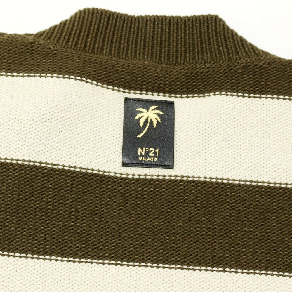 【新品アウトレット】ヌメロ ヴェントゥーノ N°21 コットンナイロン ボーダー プルオーバーニット オリーブxオフホワイト【サイズ46】【 状態ランクN- 】【 メンズ 】
