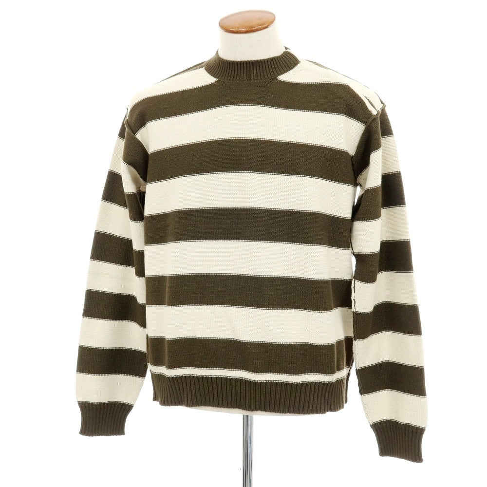 【新品】ヌメロ ヴェントゥーノ N°21 コットンナイロン ボーダー プルオーバーニット オリーブxオフホワイト【 48 】【 状態ランクN 】【 メンズ 】