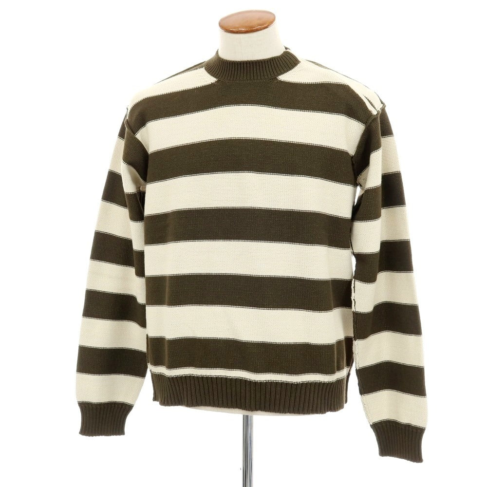 【新品】ヌメロ ヴェントゥーノ N°21 コットンナイロン ボーダー プルオーバーニット オリーブxオフホワイト【 48 】【 状態ランクN 】【 メンズ 】