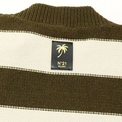 【新品】ヌメロ ヴェントゥーノ N°21 コットンナイロン ボーダー プルオーバーニット オリーブxオフホワイト【 48 】【 状態ランクN 】【 メンズ 】
