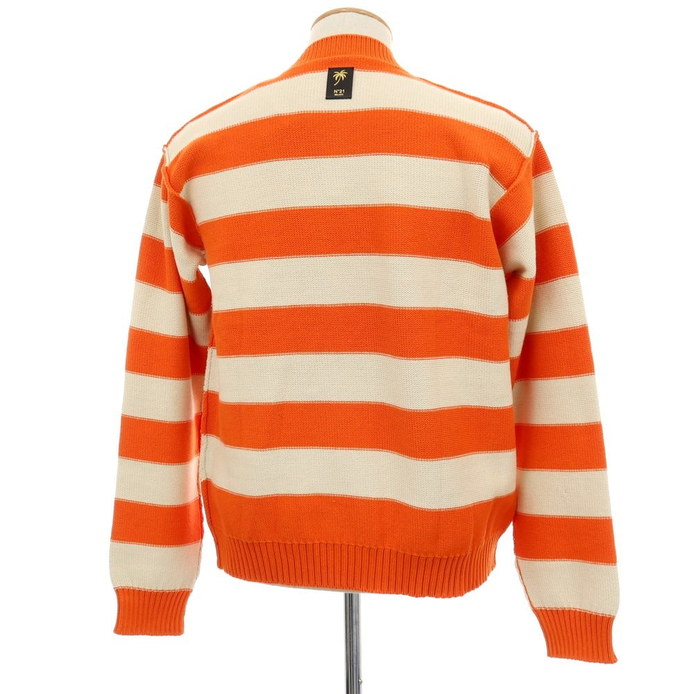 【新品アウトレット】ヌメロ ヴェントゥーノ N°21 コットンナイロン ボーダー プルオーバーニット オレンジxオフホワイト【 46 】【 状態ランクN- 】【 メンズ 】