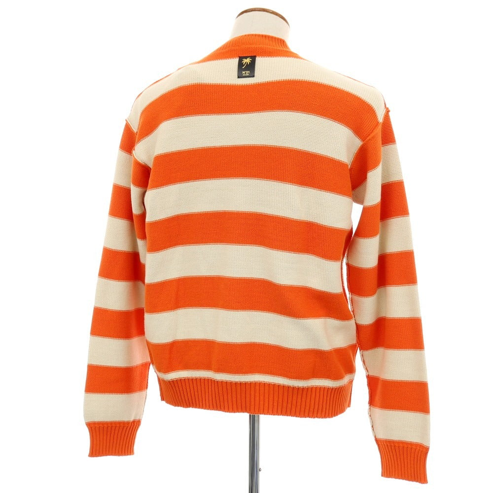 【新品】ヌメロ ヴェントゥーノ N°21 コットンナイロン ボーダー プルオーバーニット オレンジxオフホワイト【 48 】【 状態ランクN 】【 メンズ 】