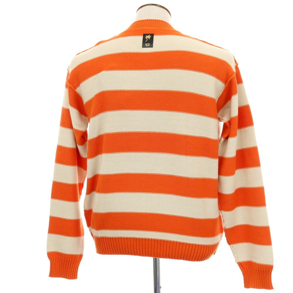 【新品アウトレット】ヌメロ ヴェントゥーノ N°21 コットンナイロン ボーダー プルオーバーニット オレンジxオフホワイト【 50 】【 状態ランクN- 】【 メンズ 】