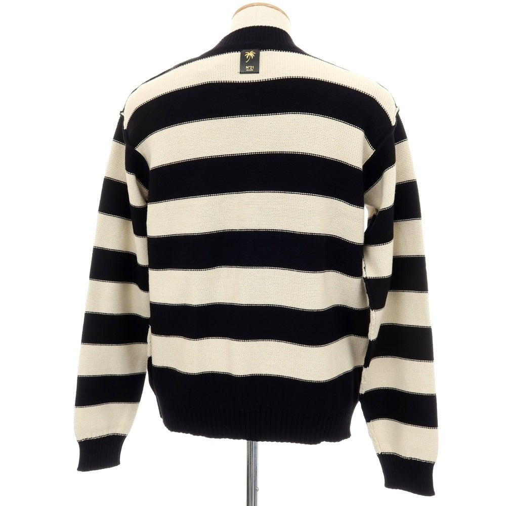【新品】ヌメロ ヴェントゥーノ N°21 コットンナイロン ボーダー プルオーバーニット ブラックxオフホワイト【サイズ46】【 状態ランクN 】【 メンズ 】