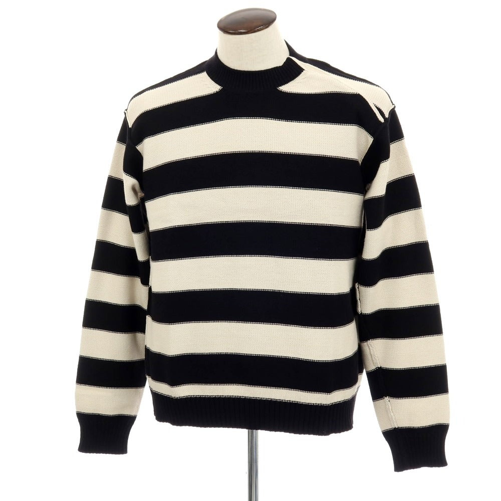 【新品】ヌメロ ヴェントゥーノ N°21 コットンナイロン ボーダー プルオーバーニット ブラックxオフホワイト【 50 】【 状態ランクN 】【 メンズ 】
