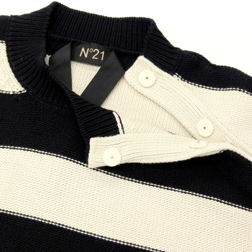 【新品】ヌメロ ヴェントゥーノ N°21 コットンナイロン ボーダー プルオーバーニット ブラックxオフホワイト【 50 】【 状態ランクN 】【 メンズ 】