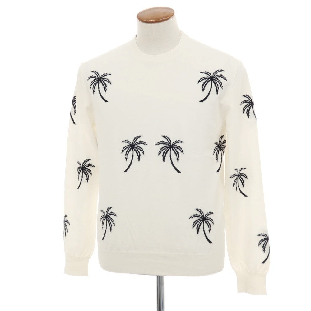【新品】ヌメロ ヴェントゥーノ N°21 ハイゲージ コットン ヤシの木柄 クルーネック プルオーバーニット ホワイト【 48 】【 状態ランクN 】【 メンズ 】