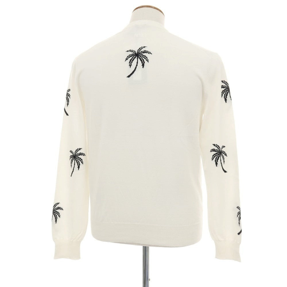 【新品】ヌメロ ヴェントゥーノ N°21 ハイゲージ コットン ヤシの木柄 クルーネック プルオーバーニット ホワイト【 48 】【 状態ランクN 】【 メンズ 】