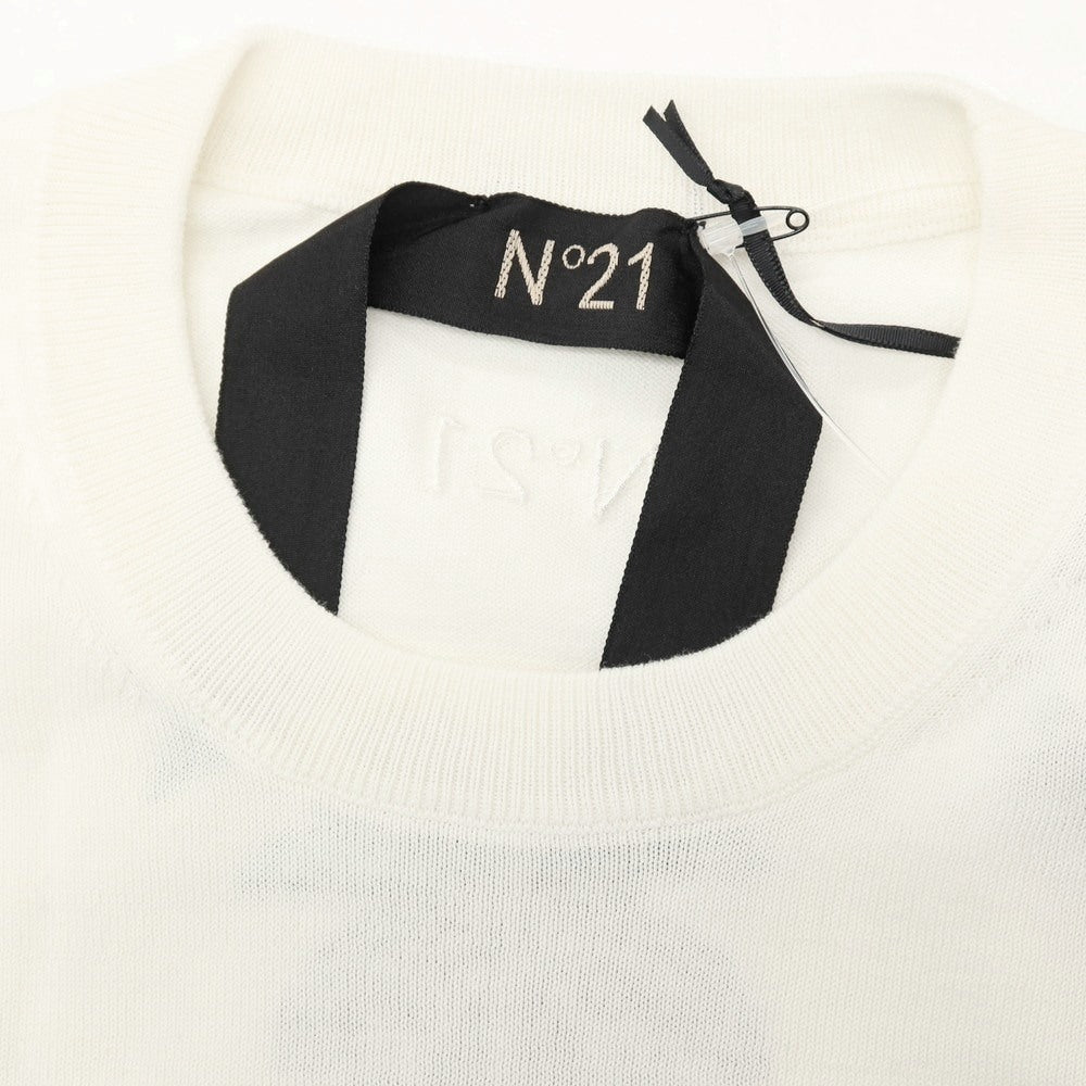 【新品】ヌメロ ヴェントゥーノ N°21 ハイゲージ コットン ヤシの木柄 クルーネック プルオーバーニット ホワイト【 48 】【 状態ランクN 】【 メンズ 】