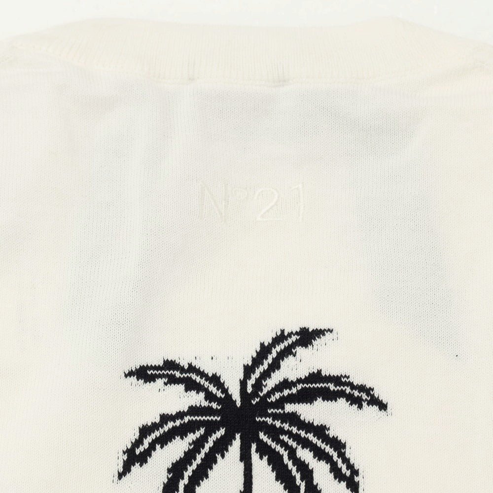 【新品】ヌメロ ヴェントゥーノ N°21 ハイゲージ コットン ヤシの木柄 クルーネック プルオーバーニット ホワイト【 48 】【 状態ランクN 】【 メンズ 】