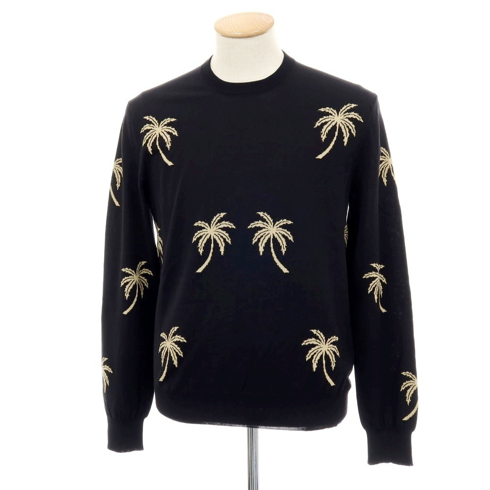 【新品】ヌメロ ヴェントゥーノ N°21 ハイゲージ コットン ヤシの木柄 クルーネック プルオーバーニット ブラック【 46 】【 状態ランクN 】【 メンズ 】