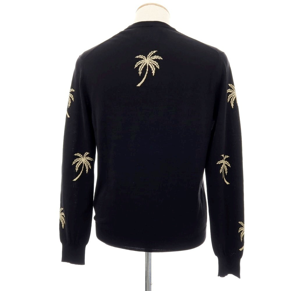 【新品】ヌメロ ヴェントゥーノ N°21 ハイゲージ コットン ヤシの木柄 クルーネック プルオーバーニット ブラック【 46 】【 状態ランクN 】【 メンズ 】