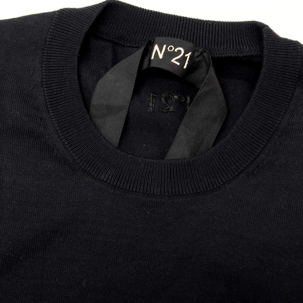 【新品】ヌメロ ヴェントゥーノ N°21 ハイゲージ コットン ヤシの木柄 クルーネック プルオーバーニット ブラック【 サイズ46 】【 状態ランクN 】【 メンズ 】 [BPD]