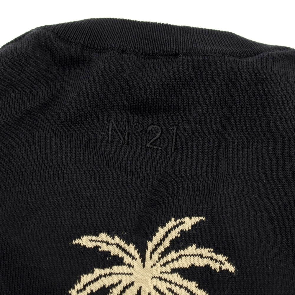 【新品】ヌメロ ヴェントゥーノ N°21 ハイゲージ コットン ヤシの木柄 クルーネック プルオーバーニット ブラック【 サイズ46 】【 状態ランクN 】【 メンズ 】 [BPD]