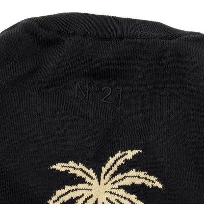 【新品】ヌメロ ヴェントゥーノ N°21 ハイゲージ コットン ヤシの木柄 クルーネック プルオーバーニット ブラック【 46 】【 状態ランクN 】【 メンズ 】