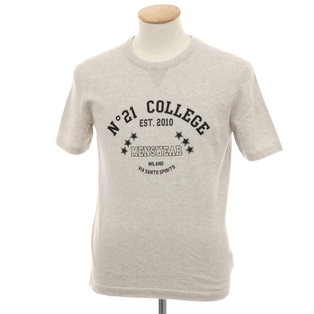 【新品】ヌメロ ヴェントゥーノ N°21 ハイゲージ コットン クルーネック 半袖 プルオーバーニット オートミール【 44 】【 状態ランクN 】【 メンズ 】