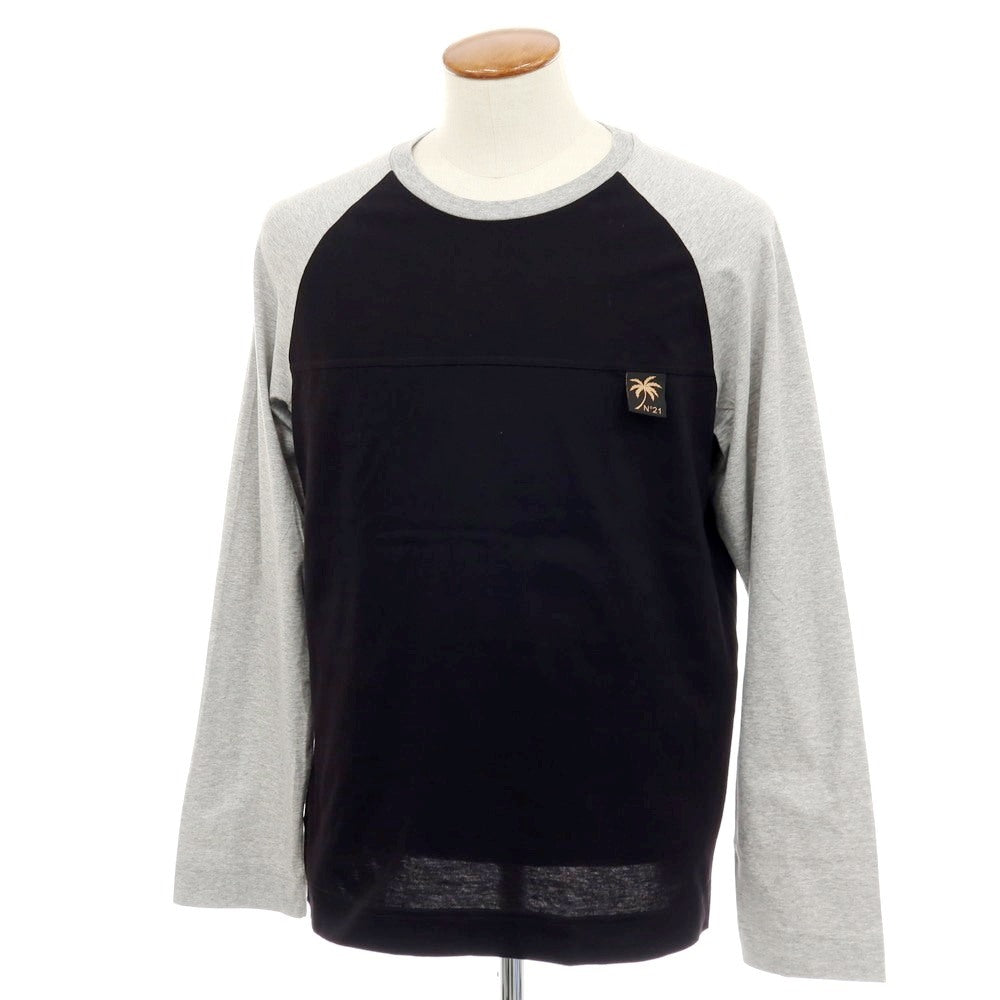 【新品】ヌメロ ヴェントゥーノ N°21 コットン クルーネック 長袖Ｔシャツ ブラックxグレー【サイズM】【 状態ランクN 】【 メンズ 】[CPD]