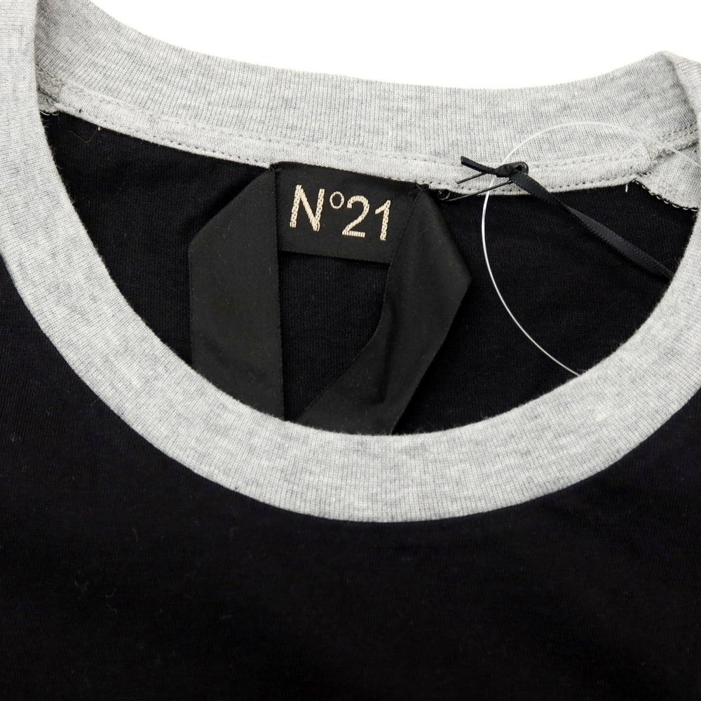 【新品】ヌメロ ヴェントゥーノ N°21 コットン クルーネック 長袖Ｔシャツ ブラックxグレー【 M 】【 状態ランクN 】【 メンズ 】