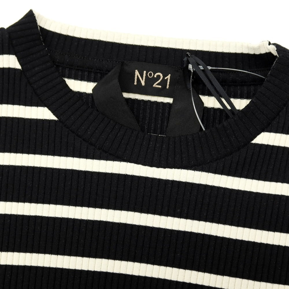 【新品】ヌメロ ヴェントゥーノ N°21 コットンジャージー ボーダー クルーネック リブ ポケット 半袖Ｔシャツ ブラックxアイボリー【サイズXS】【 状態ランクN 】【 メンズ 】[BPD]