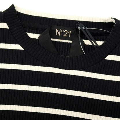 【新品】ヌメロ ヴェントゥーノ N°21 コットンジャージー ボーダー クルーネック リブ ポケット 半袖Ｔシャツ ブラックxアイボリー【 XS 】【 状態ランクN 】【 メンズ 】